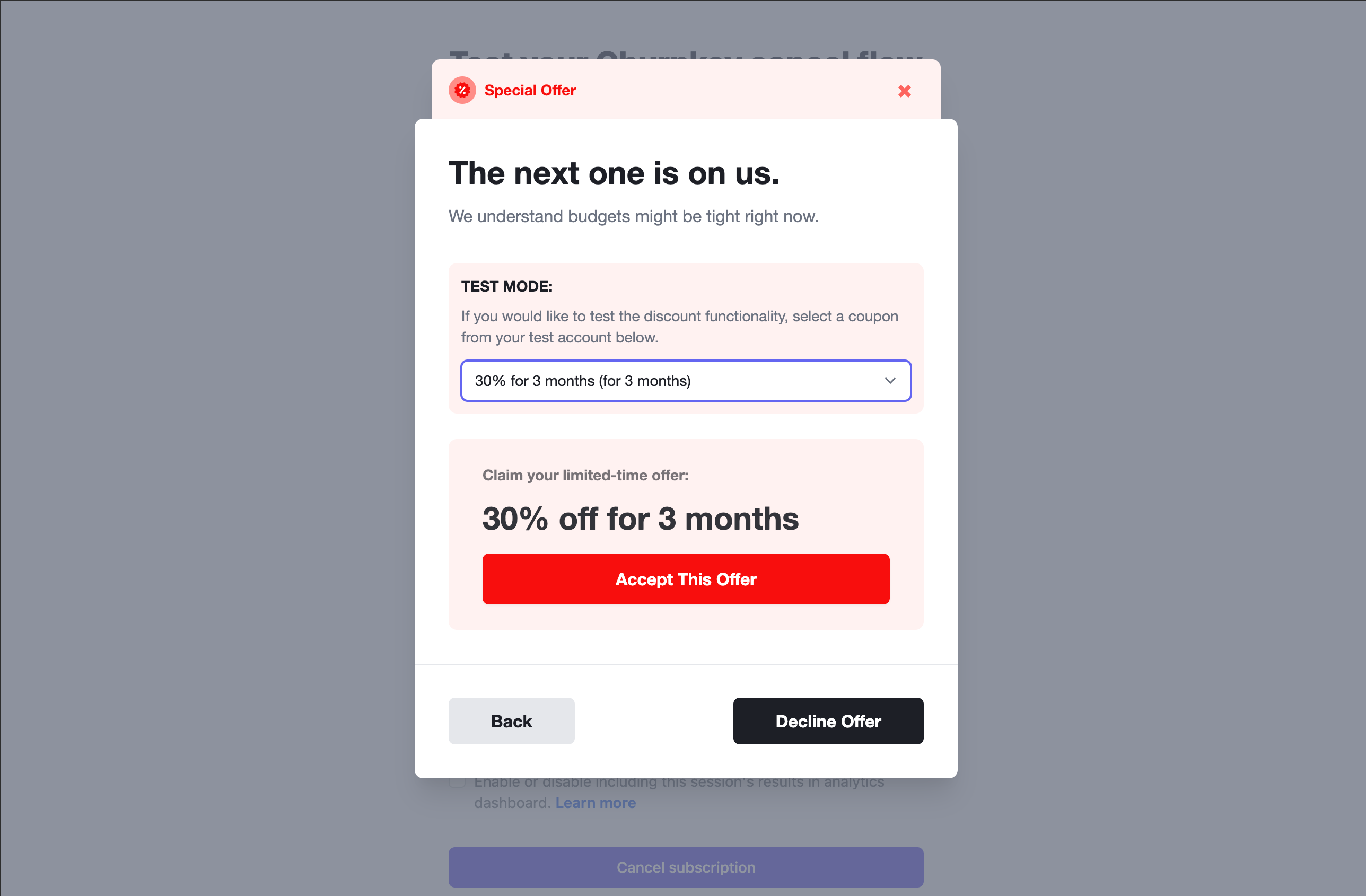 Coupon Test Mode