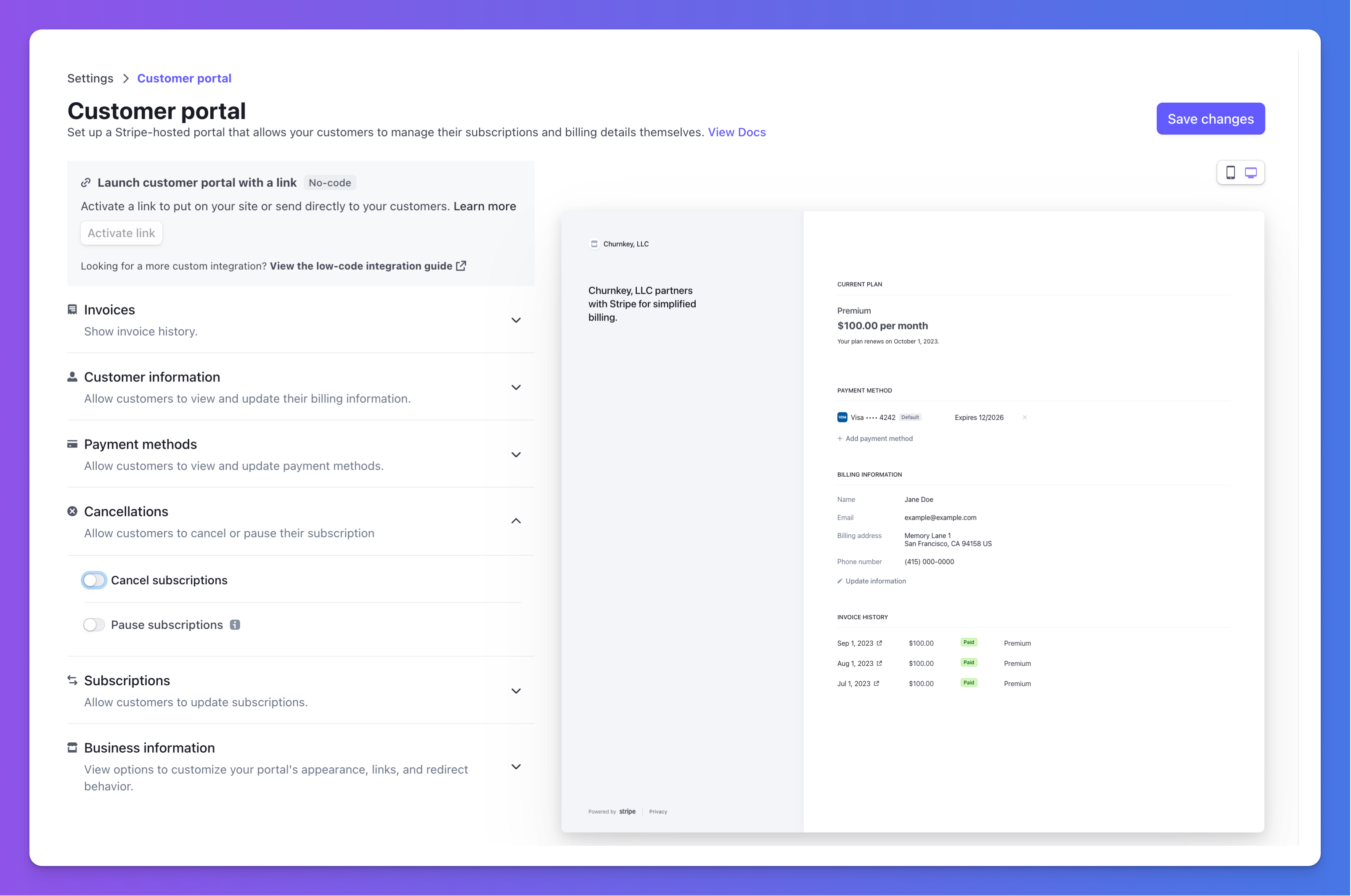 Stripe customer portal